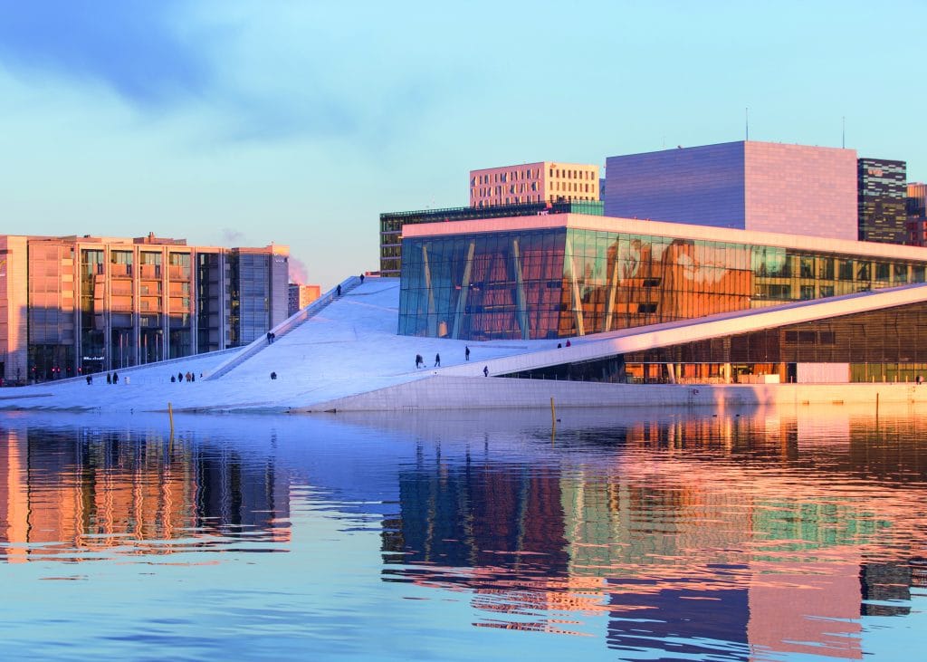 Cityscape of Oslo, Norway. The new Oslo Opera House to the right.