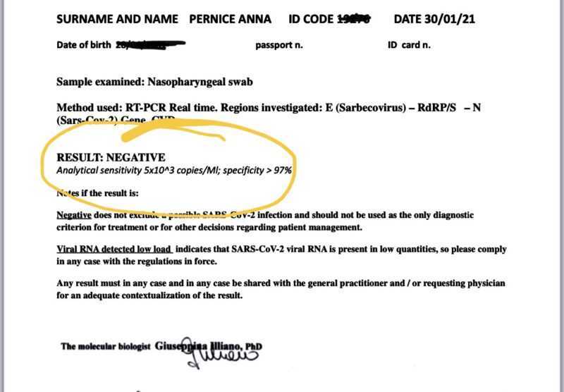 Covid negative test